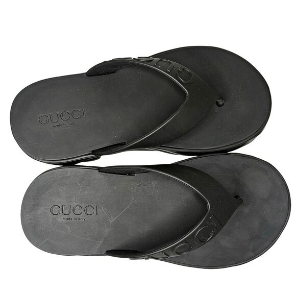 Gucci Rubber Chevron Logo Platform Thong Sandals Black Size 37 Box & Dust Bag - Picture 5 of 13